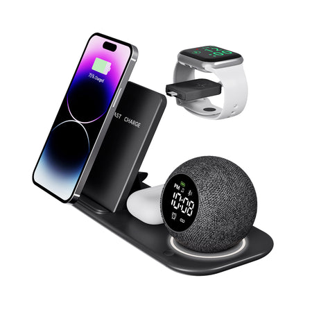 FIELUX 6 in 1 Wireless Phone Charger With Speaker Alarm Clock